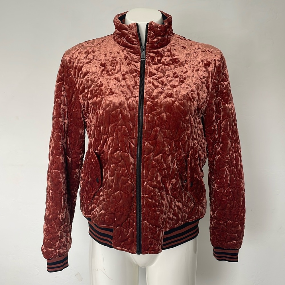 Bernardo Jacket Quilted Velvet Bomber Jacket Mahogany Brown Rust
